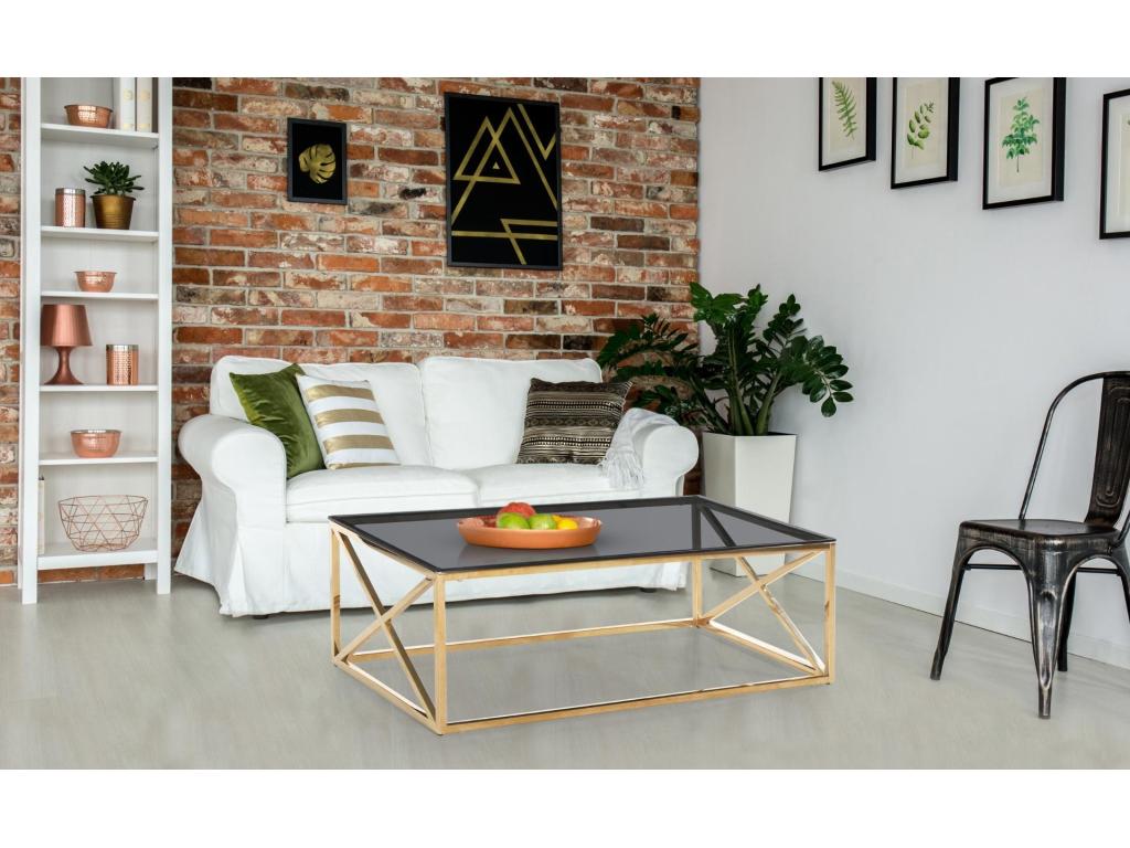 Homzora 120cm Gold/Black Designer Glass Coffee Table