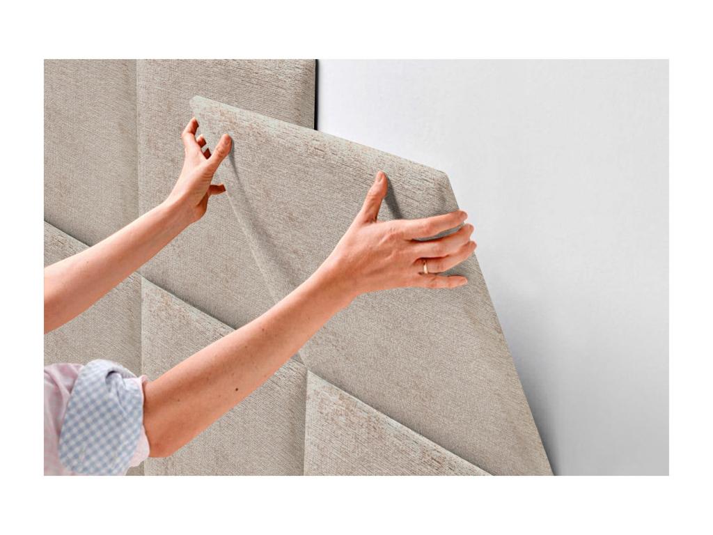 Homzora Upholstered Headboard in Eco-Friendly Wool, Composed of Interchangeable Self-Adhesive Panels, Luxury Upholstered Bedroom, Beige, 190 cm
