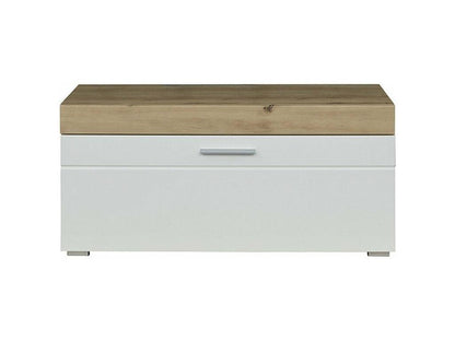 Entryway bench with 1 drop-leaf seat in oak and glossy white finish, 91 cm wide - Doucezen