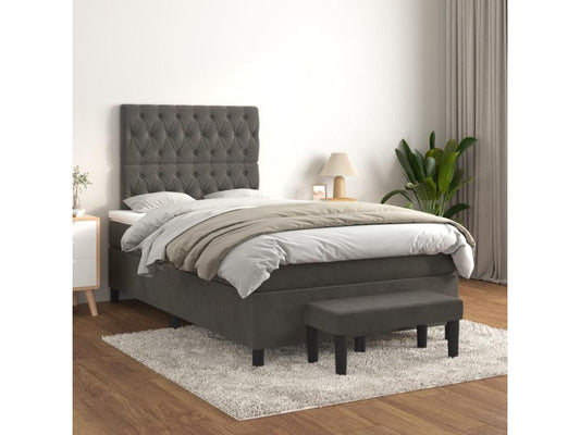 Upholstered bed base and mattress, Dark Grey, 120x200cm, Velvet
