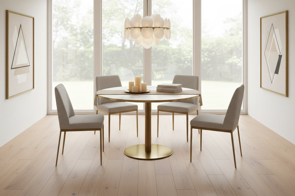 Homzora round bistro table, 120 cm, translucent marble top