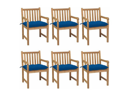 6-piece garden chair set with blue cushions, solid teak wood