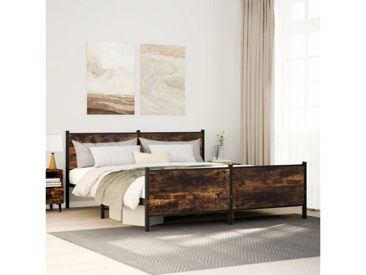 Metal bed frame without mattress, smoked oak, 200x200 cm