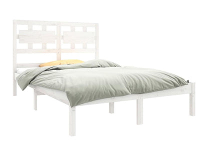 White bed frame without mattress, 135x190 cm, solid wood