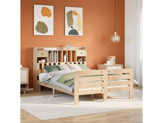 Bookcase bed without mattress 140x190 cm solid pine wood