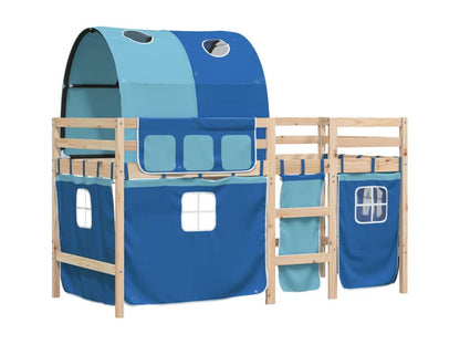 Children's loft bed and tunnel, blue, 90x200 cm, solid pine wood