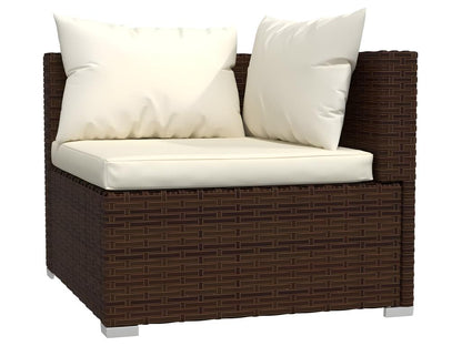 2-seater sofa with cushions, brown, woven resin