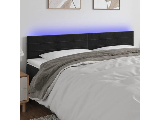 Black LED Headboard 160x5x78/88 cm Velvet