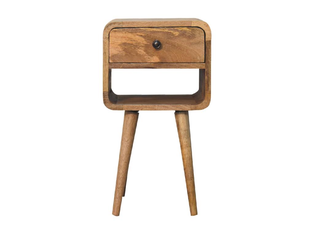 Mini bedside table in oak, curved at the bottom.