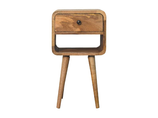 Mini bedside table in oak, curved at the bottom.