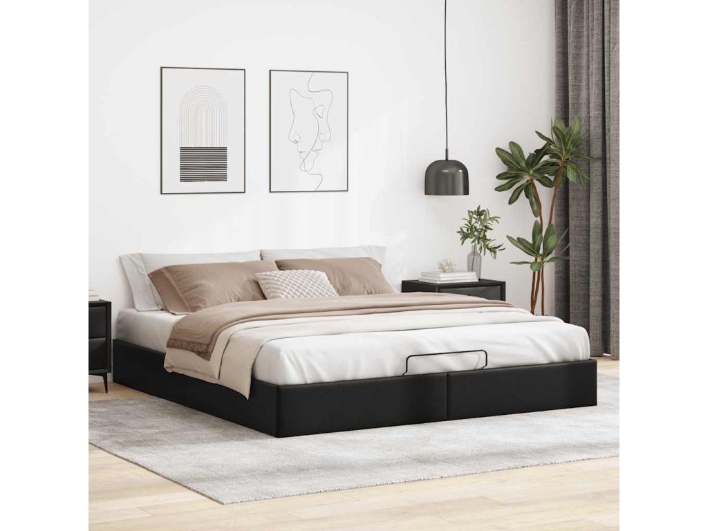 Ottoman bed frame without mattress, black, 160x200 cm, faux leather