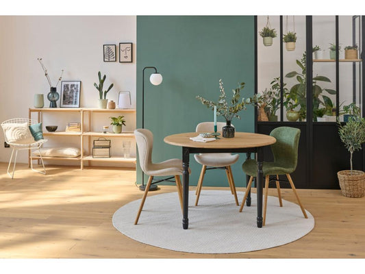 Round extendable wooden table D115 with 1 extension leaf and turned legs - VICTORIA