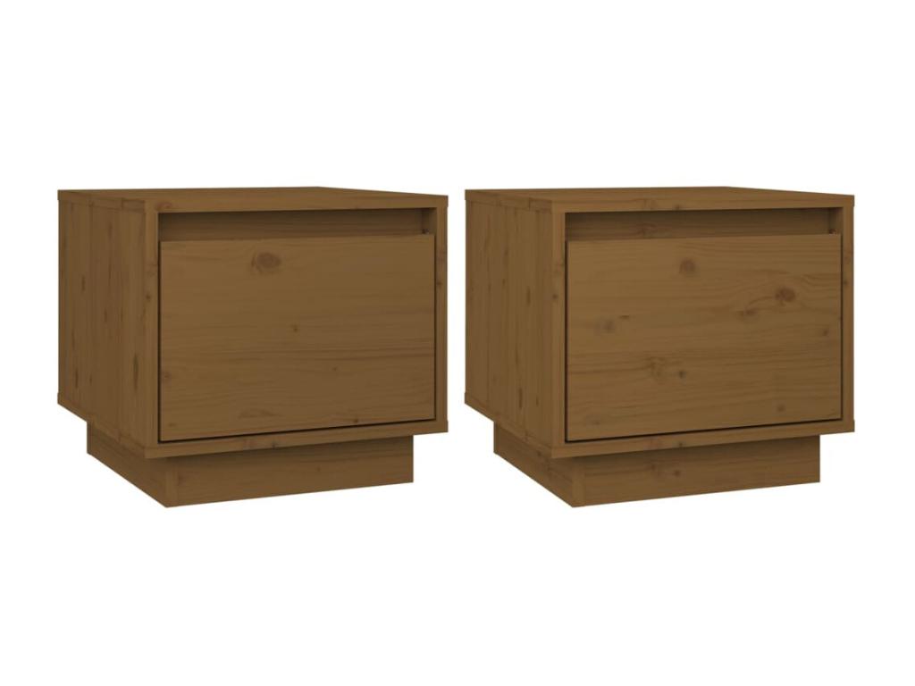2-piece bedside tables, honey brown, 35x34x32 cm, solid pine wood