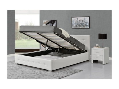 White upholstered bed frame with integrated storage compartment 160x200 cm NEWINGTON
