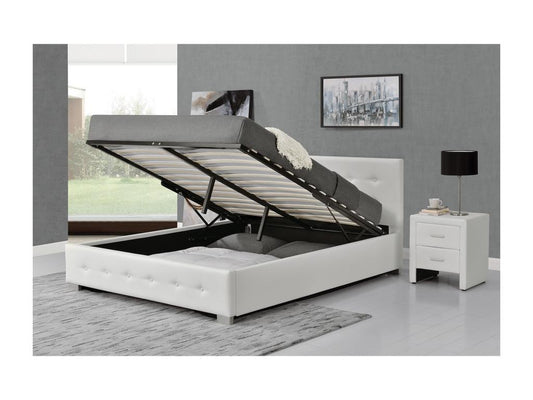 White upholstered bed frame with integrated storage compartment 160x200 cm NEWINGTON