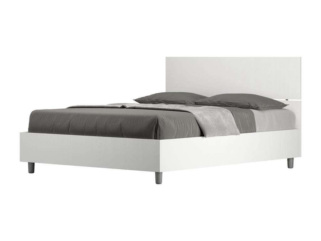 Homzora double bed without slatted base, 140x190 cm, straight headboard, white ash