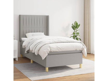 Upholstered bed base with mattress, light grey, 100x200cm, fabric