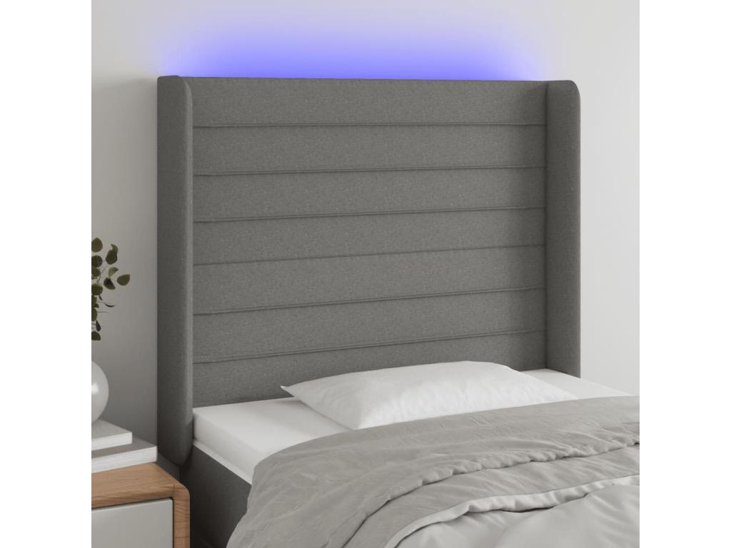 Dark Grey LED Headboard 103x16x118/128 cm Fabric