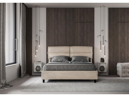 Bed with upholstered slatted base 160x190 microfiber sand Doucezen