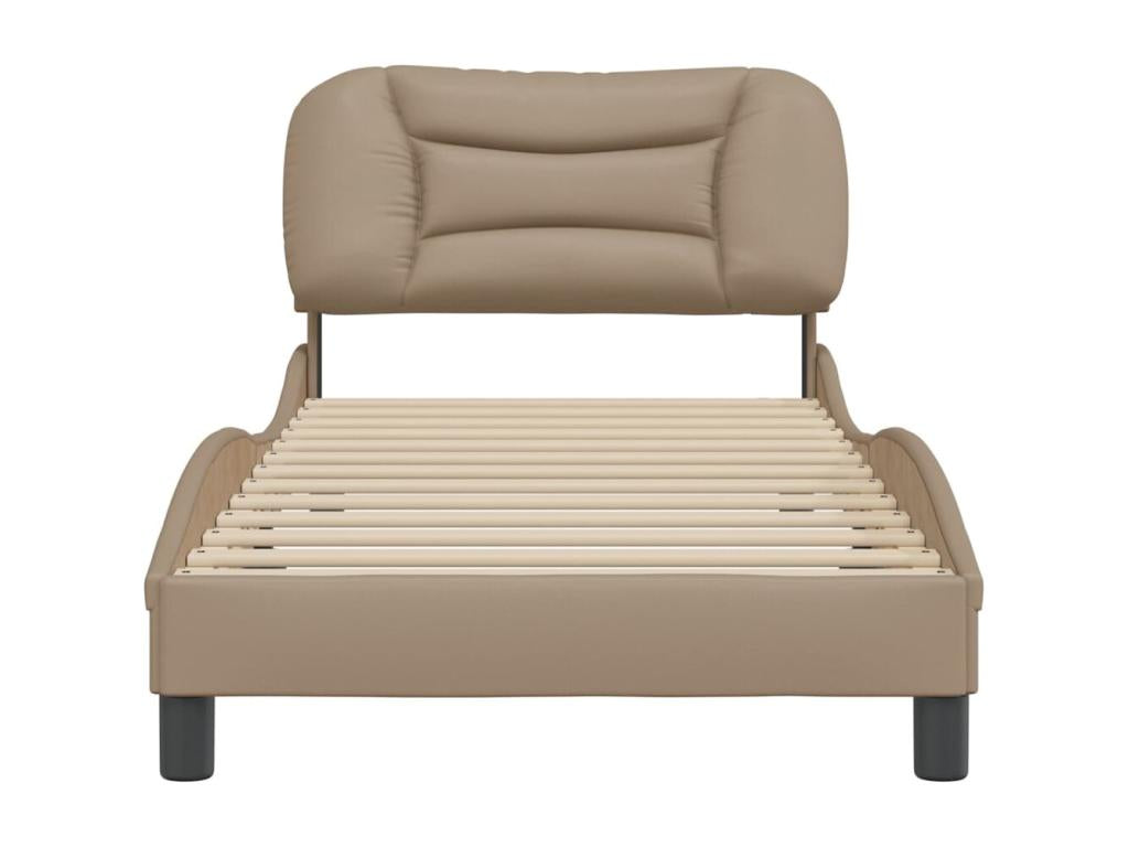 Cappuccino bed frame with headboard, 90x200 cm, faux leather