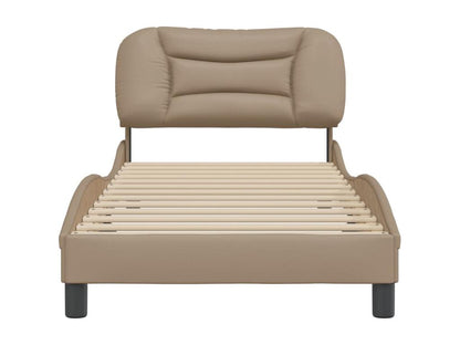 Cappuccino bed frame with headboard, 90x200 cm, faux leather