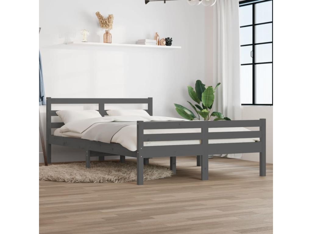 Grey Solid Wood Bed Frame 140x200 cm