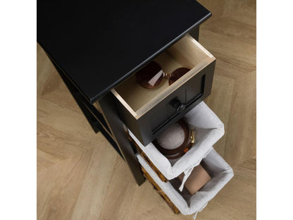 Doucezen bedside table with drawer and two paulownia wood baskets, 28x67x31 cm (WxHxD) - black bedroom storage unit