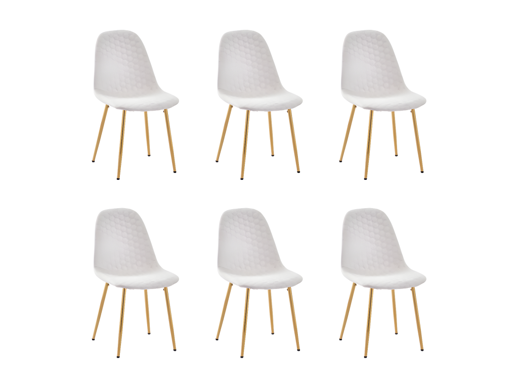 Set of 6 ALVEOLE Scandinavian chairs in Gold beige velvet
