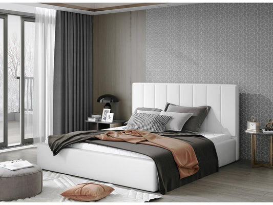 Doucezen Luxury Upholstered Bed in Faux Leather - White - 160x200 - Version with Slatted Base