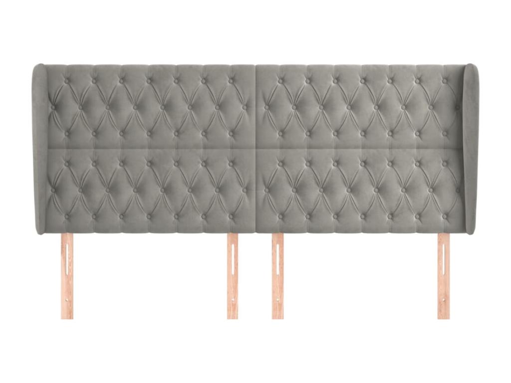 Headboard with wings, light grey, 203x23x118/128 cm, velvet