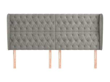 Headboard with wings, light grey, 203x23x118/128 cm, velvet