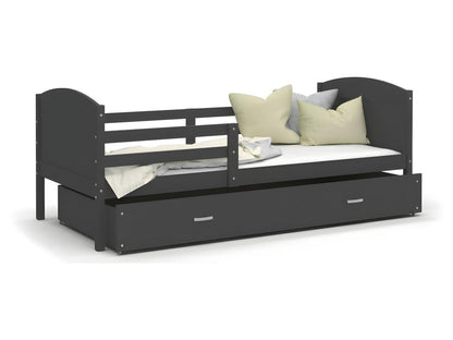 Doucezen Children's Bed 90x190 Grey - grey. Comes with slatted bed base, drawer, and 7cm foam mattress.