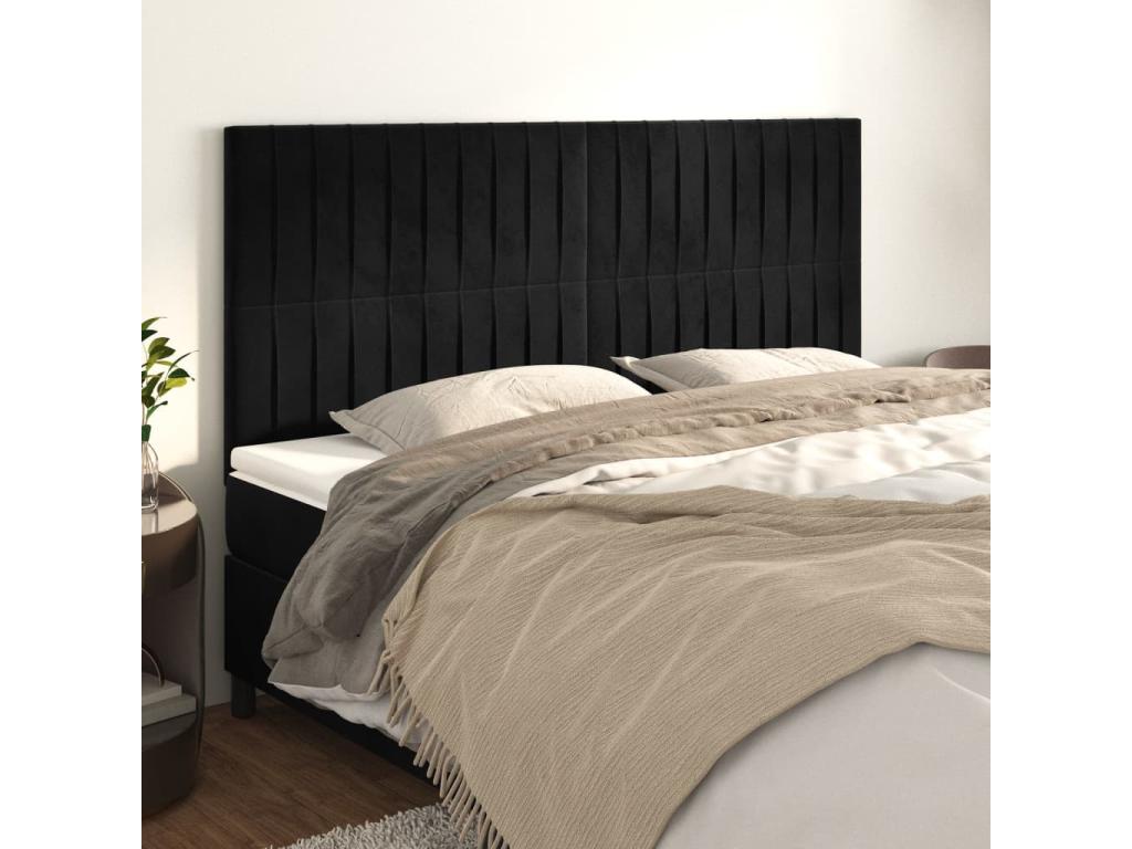 4-piece headboard set, black, 100x5x78/88 cm, velvet
