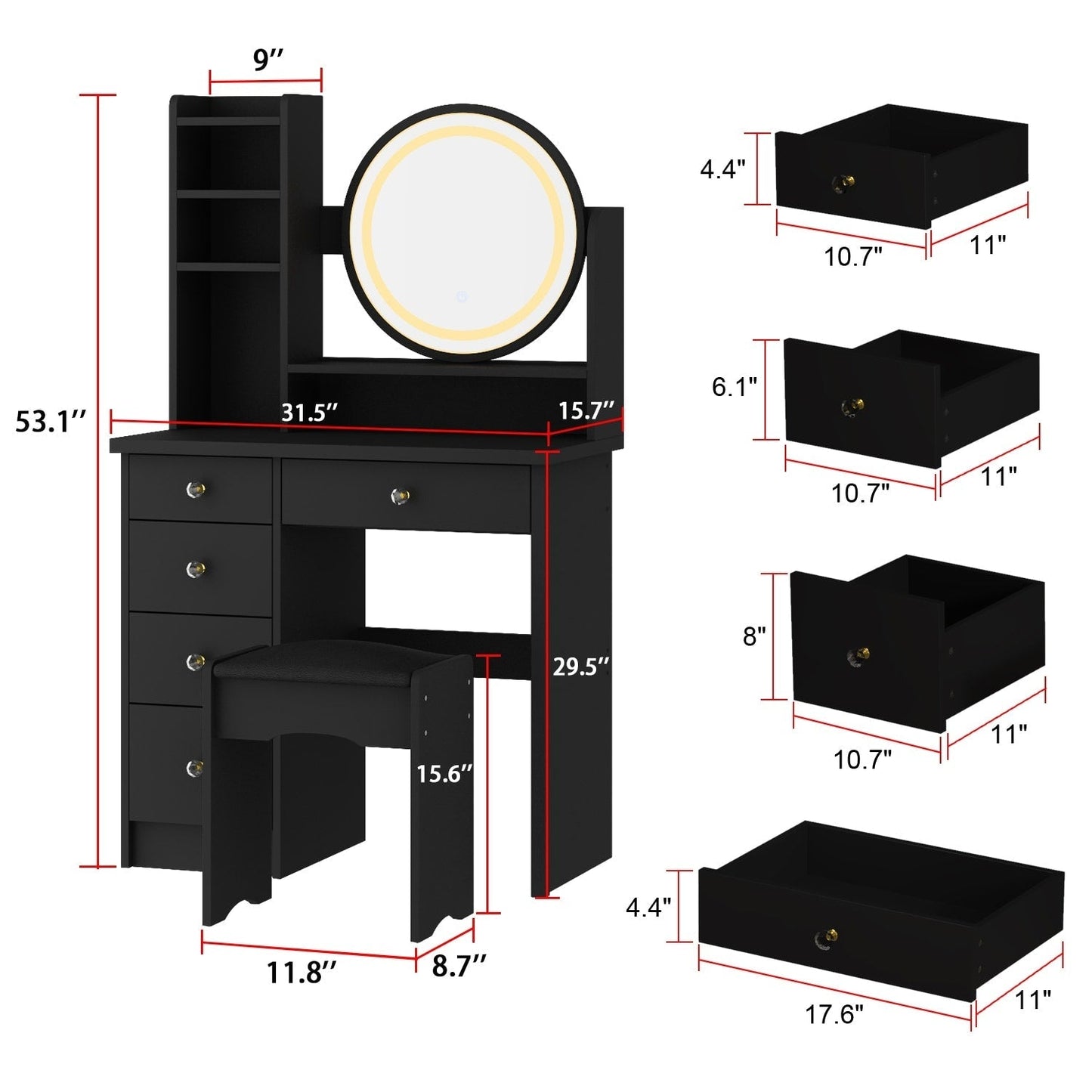Makeup Vanity Dressing Table Set With Touch Screen Mirror & Stool