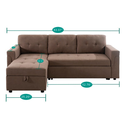 Reversible Sectional Sofa with Pull-Out Sleeper Bed, Hidden Storage Chaise, Durable Legs,