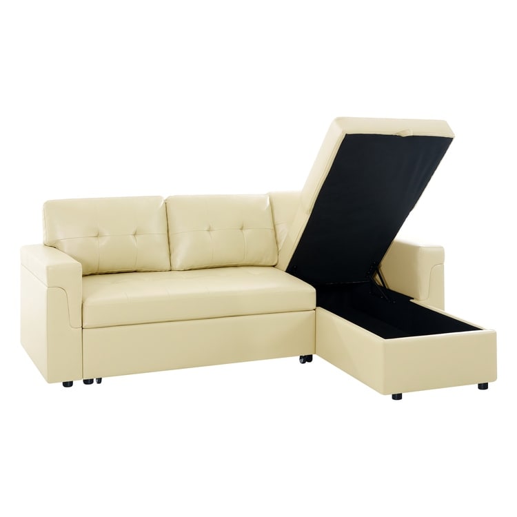 Convertible Reversible Sectional Sofa with Pull-Out Sleeper Bed, Hidden Storage Chaise, and Durable Legs