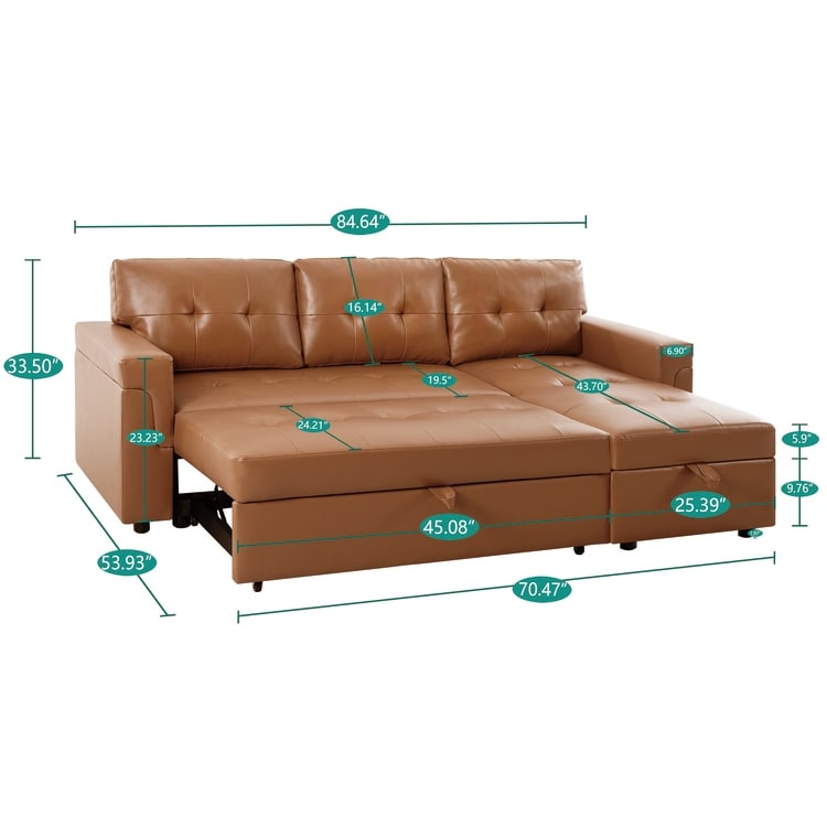 Convertible Reversible Sectional Sofa with Pull-Out Sleeper Bed, Hidden Storage Chaise, and Durable Legs