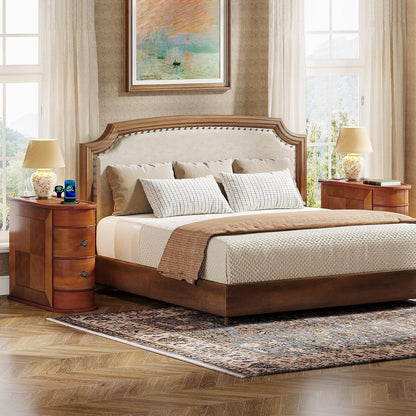 Solid Wood Chairside End Table, Two-Drawer Narrow Side Table Slim